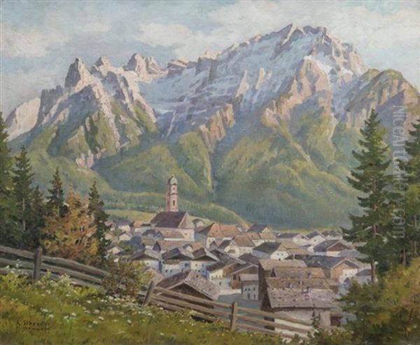 Mittenwald Oil Painting by Albert Friedrich Schroeder