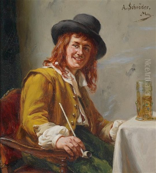 Kavalier Bei Einem Glas Bier Oil Painting by Albert Friedrich Schroeder