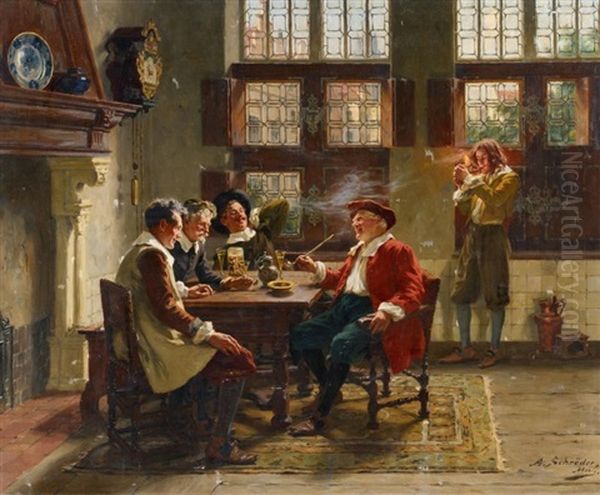 Herrenrunde Bei Wein Und Tabak Oil Painting by Albert Friedrich Schroeder