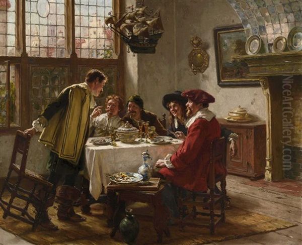 Herrenrunde Beim Mittagsmahl Oil Painting by Albert Friedrich Schroeder