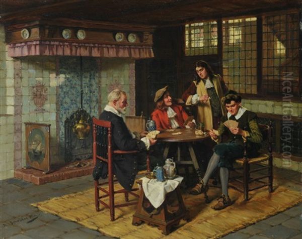 Kartenspieler Am Tisch In Der Stube Oil Painting by Albert Friedrich Schroeder