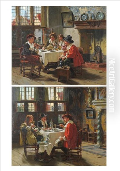 The Solo; The Toast (pair) Oil Painting by Albert Friedrich Schroeder