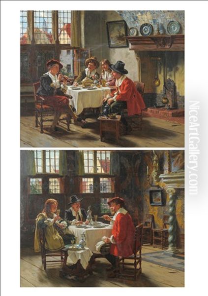 The Solo; The Toast (pair0 Oil Painting by Albert Friedrich Schroeder