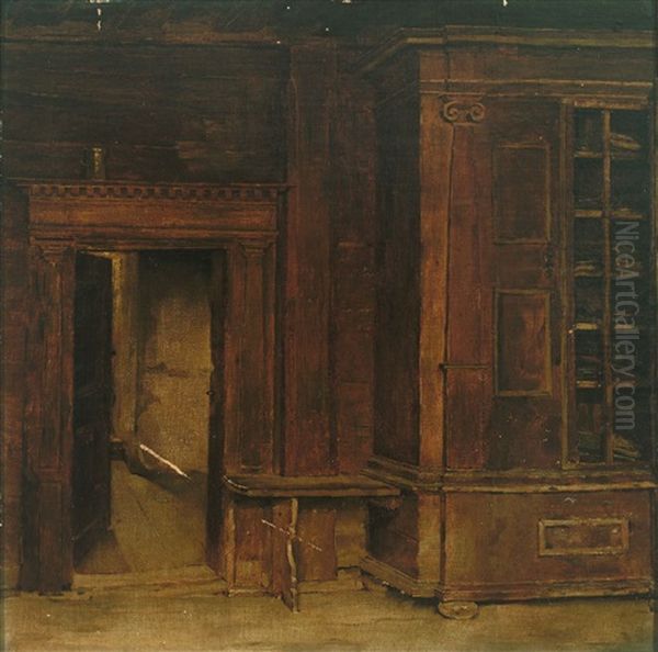 Blick In Einen Spatgotischen Raum Mit Aktenschrank, Geoffneter Ture Und Durchblick Oil Painting by Albert Friedrich Schroeder