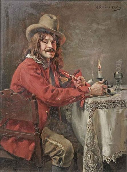 A Pleasurable Smoke Oil Painting by Albert Friedrich Schroeder