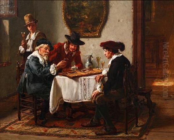 The Backgammon Game Oil Painting by Albert Friedrich Schroeder