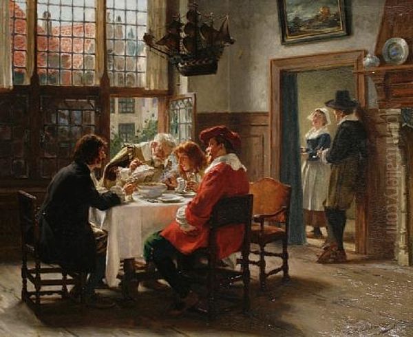 An Appetising Meal Oil Painting by Albert Friedrich Schroeder