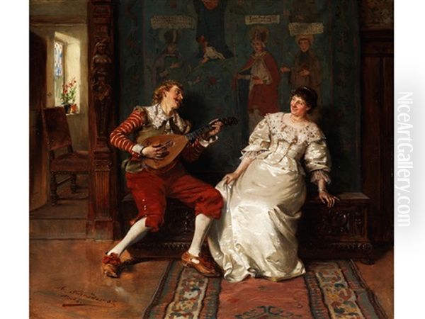 Der Lautenspieler Als Minnesanger Oil Painting by Albert Friedrich Schroeder