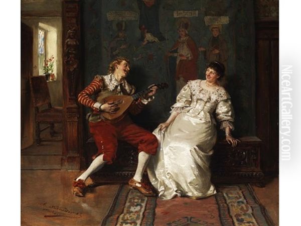 Der Lautenspieler Als Minnesanger Oil Painting by Albert Friedrich Schroeder