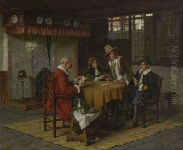 Kartenspieler Oil Painting by Albert Friedrich Schroeder