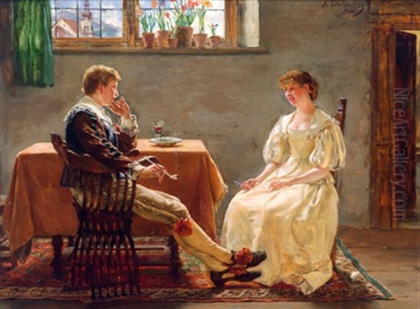 Nachmittagsplausch In Der Stube Oil Painting by Albert Friedrich Schroeder