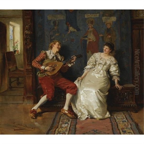 Ein Standchen (the Serenade) Oil Painting by Albert Friedrich Schroeder