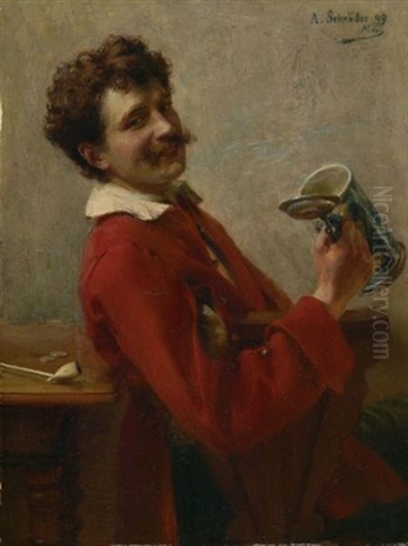 Mann Mit Bierkrug In Rotem Wams Oil Painting by Albert Friedrich Schroeder