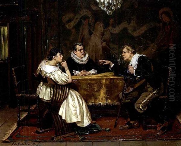 Hollandisches Interieur Mit Gesellschaft In Historischen Kostumen Oil Painting by Albert Friedrich Schroeder