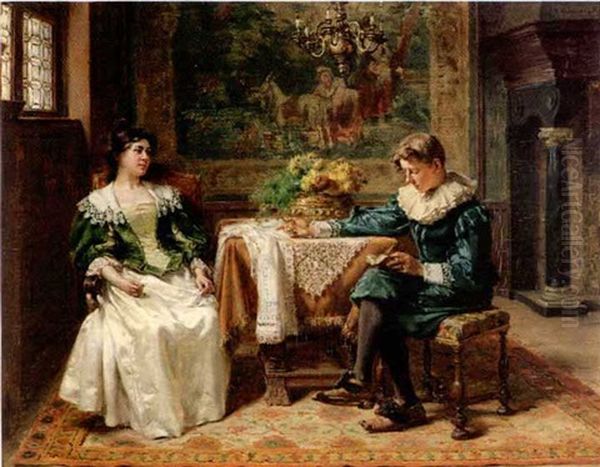 The Reading Lesson Oil Painting by Albert Friedrich Schroeder