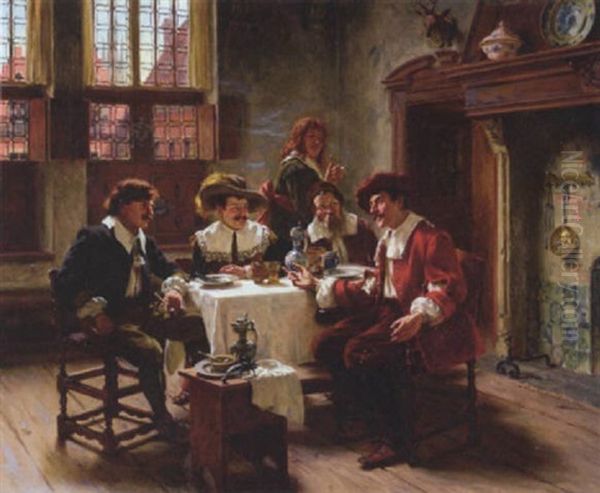 A Jovial Round Of Men In A Tavern Oil Painting by Albert Friedrich Schroeder