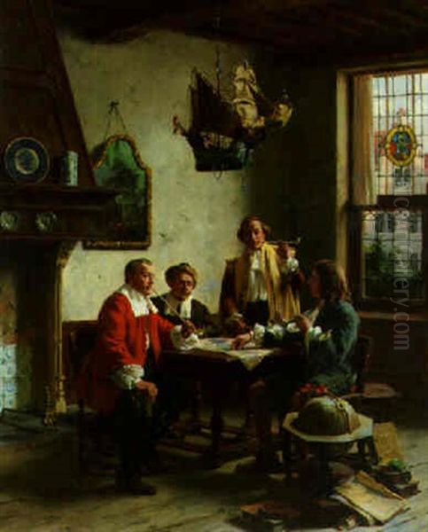 A Game Of Backgammon Oil Painting by Albert Friedrich Schroeder