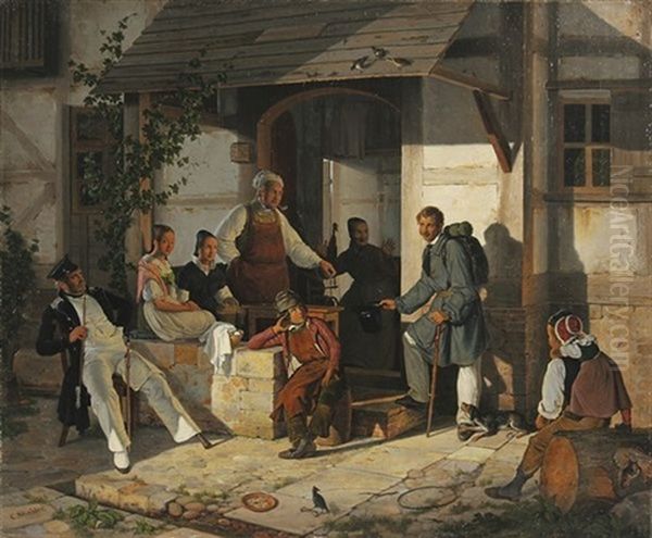 Das Wiedersehen. Bauernsoldat Bei Der Begrusung Seiner Angehorigen Oil Painting by Carl Schroeder