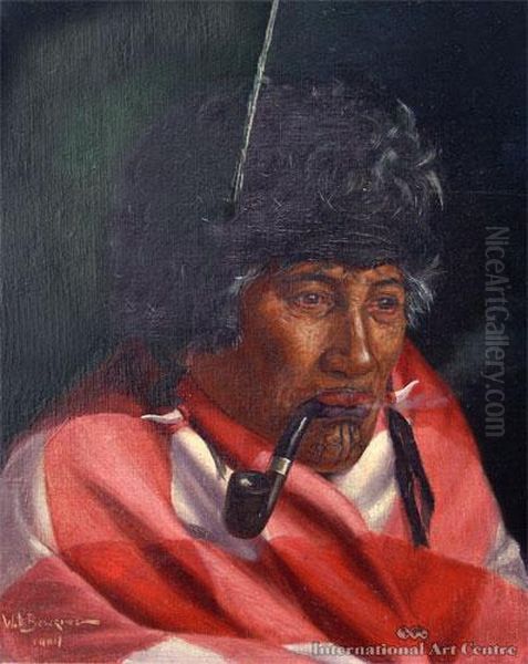 Maori Woman With Pipe And Moko Oil Painting by Walter Armiger Bowring