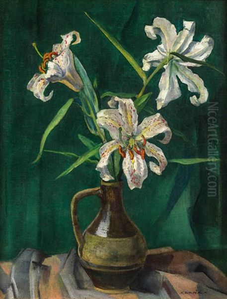 Lilien Oil Painting by Heinrich Schroeder