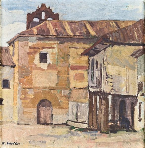 Dorfplatz In Spanien Oil Painting by Heinrich Schroeder