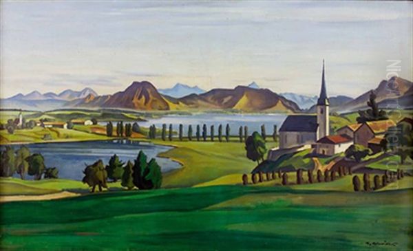 Stephanskirchen Am Schlossee Oil Painting by Heinrich Schroeder