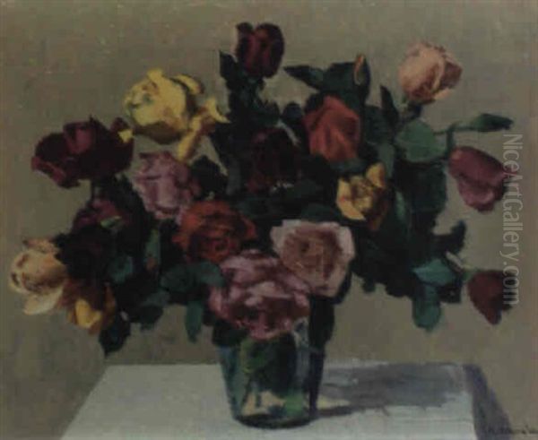 Rosen In Einer Vase Oil Painting by Heinrich Schroeder