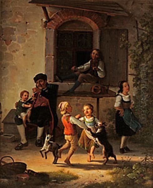 Dansande Barn Oil Painting by Julius Carl Hermann Schroder