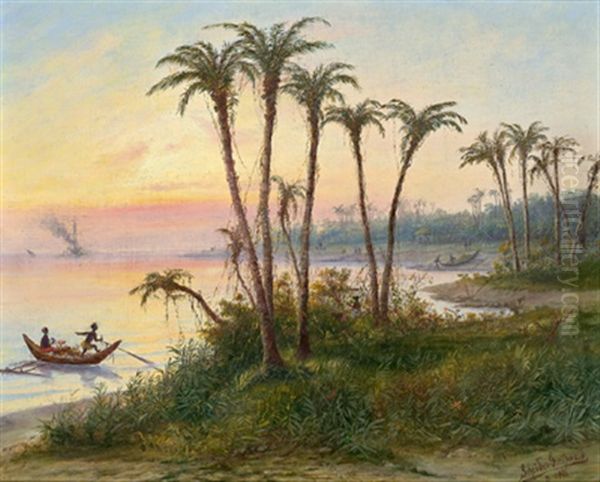 Afrikanische Kustenlandschaft Mit Dampfsegler Oil Painting by Max Schroeder-Greifswald the Younger