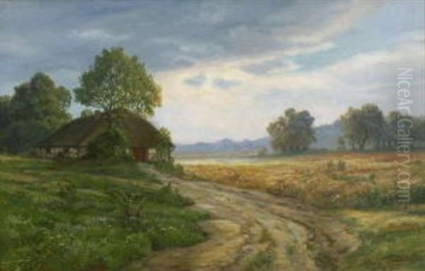 Sommerlandschaft Mit Bauernkate Oil Painting by Max Schroeder-Greifswald the Younger