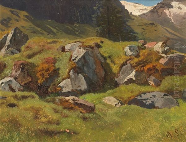 Study Of Rocks At Ferleiten Oil Painting by Anton Schroedl