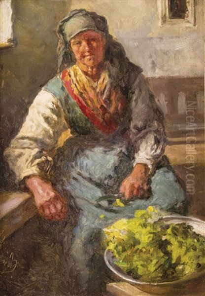 Hallstatter Bauerin In Der Stube Oil Painting by Anton Schroedl