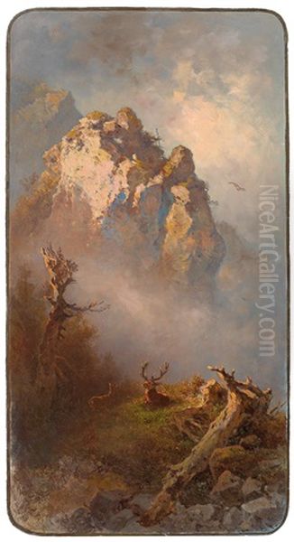 Evening Light In The High Mountains Oil Painting by Anton Schroedl