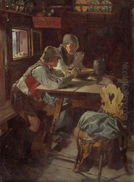 Grosmutter Und Enkel Beim Tischgebet Oil Painting by Anton Schroedl