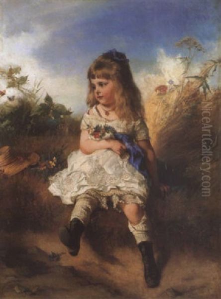 Portrait De Petite Fille A La Brassee De Fleurs Des Champs Oil Painting by Norbert Schroedl