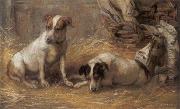 Jack Russels In Einer Scheune Oil Painting by Norbert Michael Schroedl