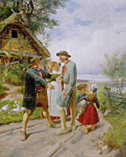 Disput Auf Der Landstase Oil Painting by Adolf Schroedter