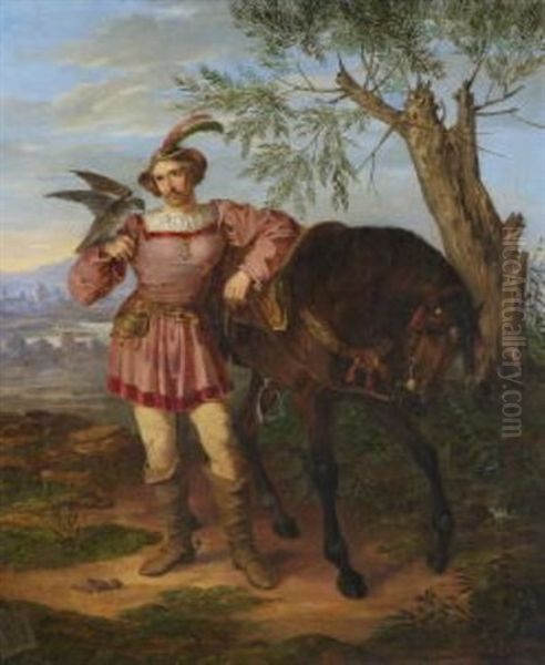 Ein Junger Falkner Oil Painting by Carl Constantin Schroeter