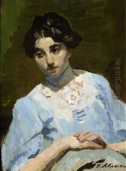 Madchen In Blau Oil Painting by Paul K. Alfred Schroeter