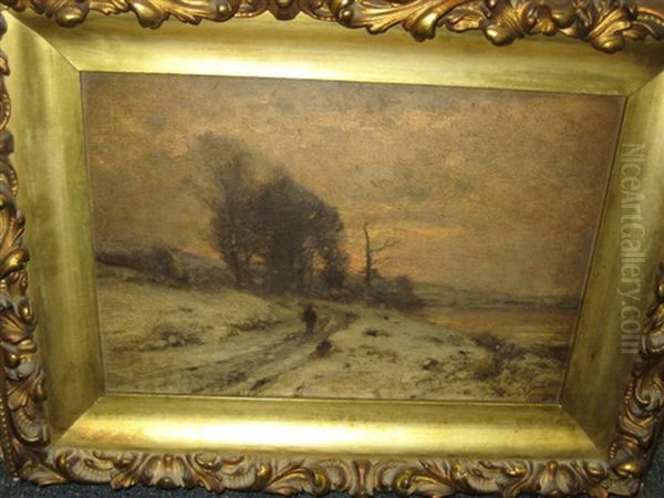 Landscape With Figure Walking On Path At Sunset Oil Painting by Wilhelm Schroeter