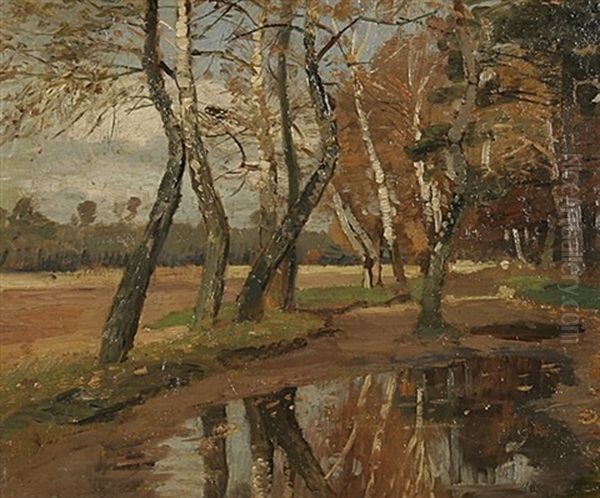 Baume An Einem Altrheinarm. Herbstlandschaft Oil Painting by Wilhelm Schroeter