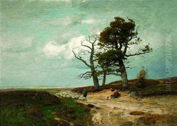 Schafhirte Mit Seiner Herde In Weiter Landschaft Oil Painting by Wilhelm Schroeter