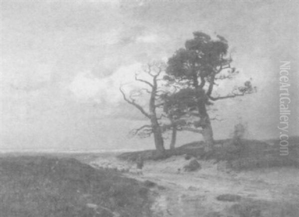 Weite Wiesen- Und Dunenlandschaft Mit Hirten Und Seiner Schafherde Im Vordergrund Oil Painting by Wilhelm Schroeter