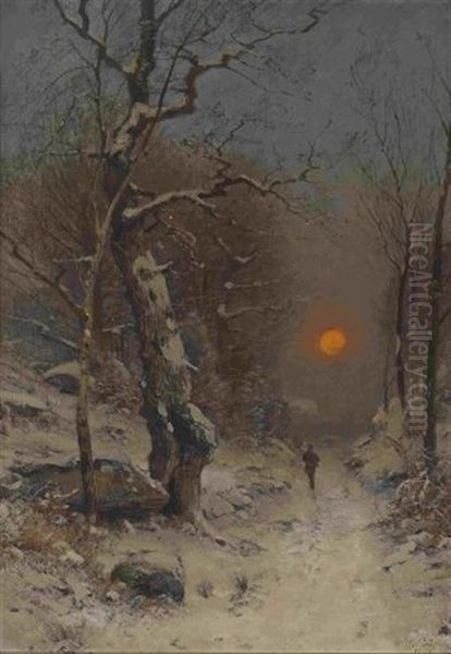 Jager Im Winterwald Oil Painting by Wilhelm Schroeter