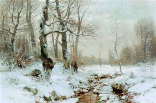 A Winter Landscape Oil Painting by Wilhelm Schroeter