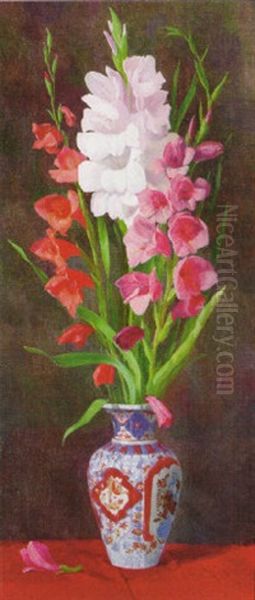 Gladiolus In An Imari Vase Oil Painting by Eugen Schroth