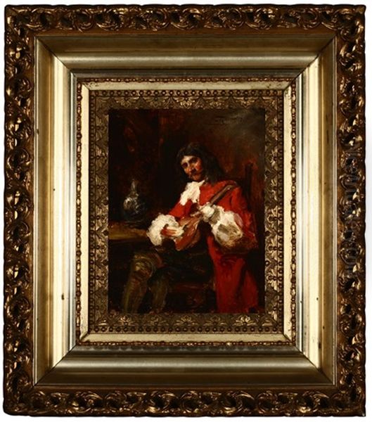 Gentleman Playing A Mandolin Oil Painting by Alfred von Schroetter