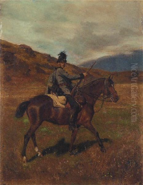 A Rifleman On Horseback (italian?) Oil Painting by Alfred von Schroetter