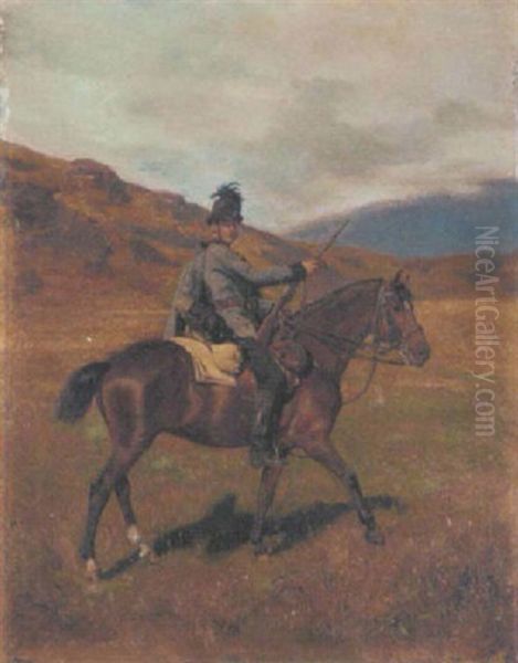 A Rifleman On Horseback (italian?) Oil Painting by Alfred von Schroetter