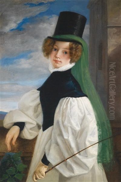 Junge Frau In Elegantem Reitkostum Oil Painting by Franz Schrotzberg